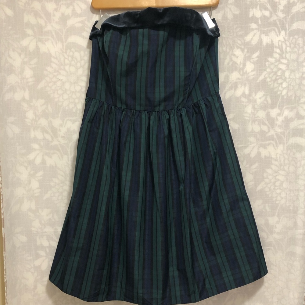 Women’s Strapless Green Blackwatch Plaid Mini Cocktail Academia Preppy Dress